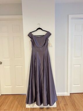 Alfred Angelo Purple off the shoulder maxi gown with detachable rose details 7-8